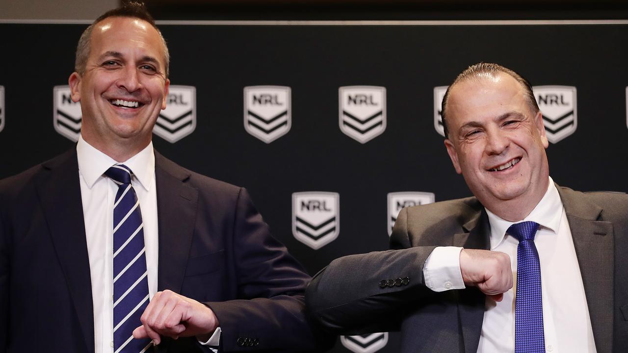 Australian Rugby League Commission chairman Peter V'landys (right) and National Rugby League chief executive Andrew Abdo (Photo by Mark Metcalfe/Getty Images)'landys (right) and National Rugby League chief executive Andrew Abdo (Photo by Mark Metcalfe/Getty Images)