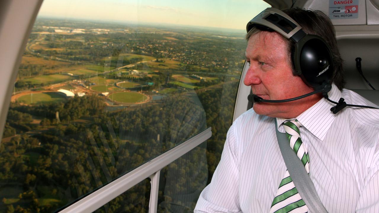 Kevin Sheedy looks out over an AFL ground being built at Blacktown.