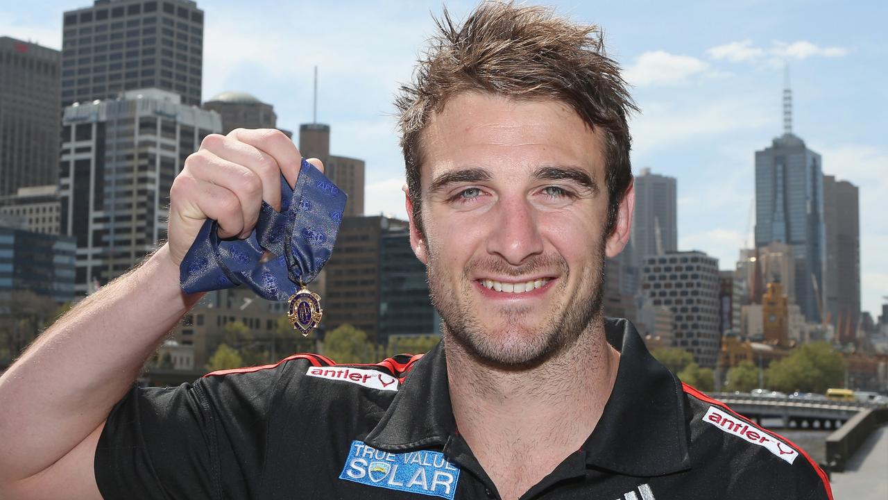 Jobe Watson with his 2012 Brownlow Medal, the day after the ceremony. Picture: Getty Images