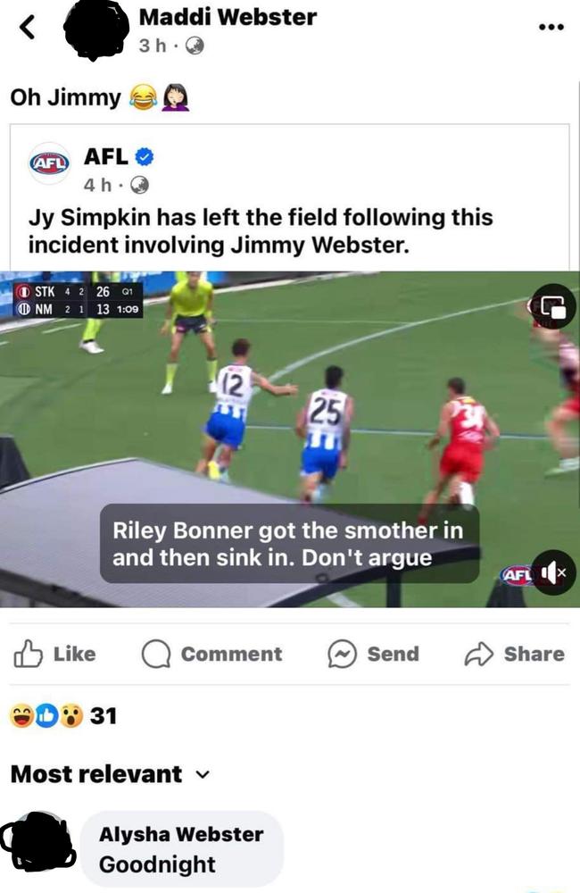 Deleted Facebook comments from Jimmy Webster’s family.
