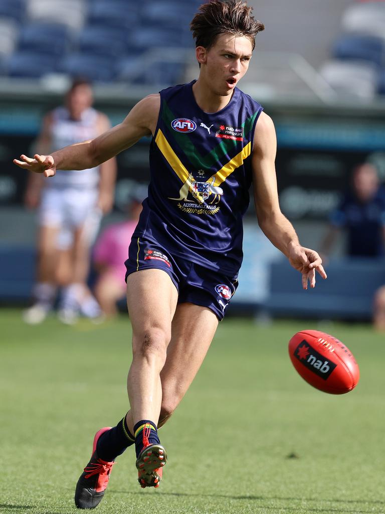 AFL draft prospect Josh Gibcus played for the NAB AFL Academy in its clash with Geelong’s VFL side in April. Picture: Michael Klein