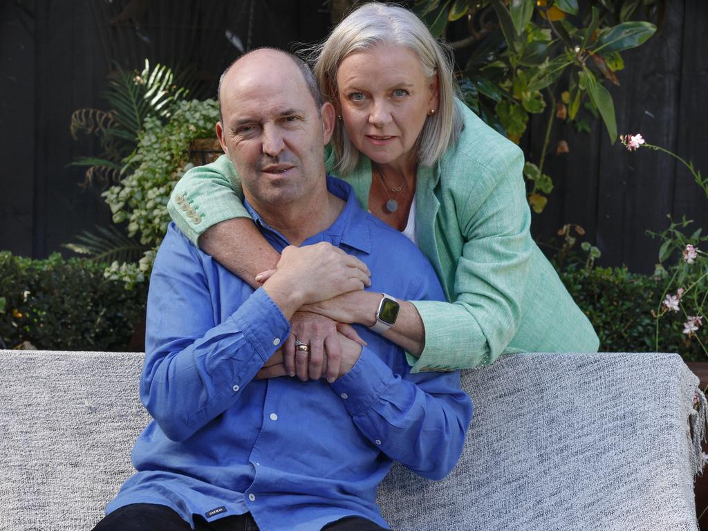 Nigel Kellett and partner Sue. Sue says Nigel is suffering after repeated head knocks across his 10-year career at the Western Bulldogs. Picture: Michael Klein