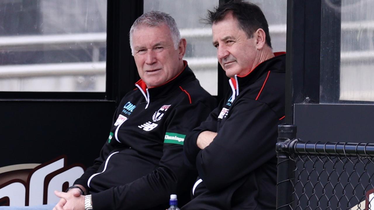 Geoff Walsh with St Kilda coach Ross Lyon before his sudden departure. Picture: Michael Klein