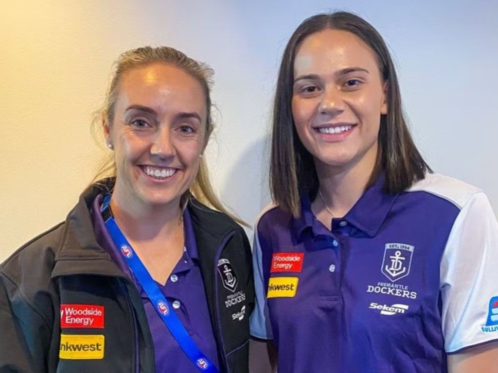 Serena Gibbs with Fremantle coach Lisa Webb (left).