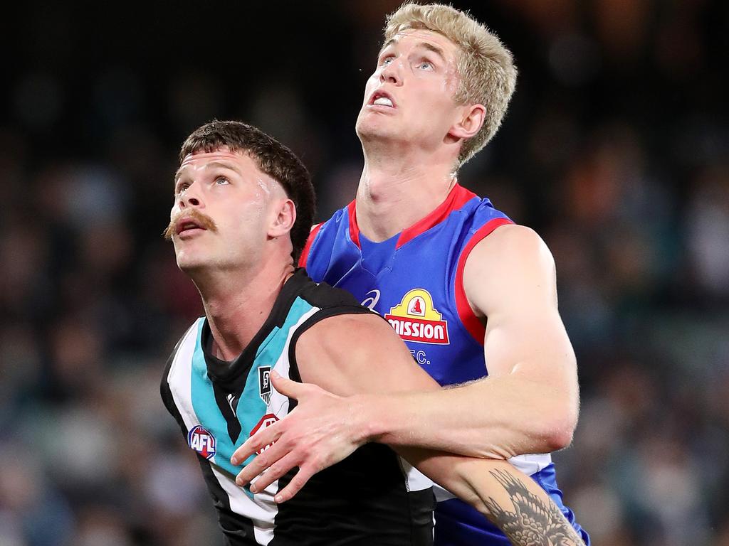 Port ruckman [PLAYERCARD]Peter Ladhams[/PLAYERCARD] is searching for a new club, while Tim English will wait to talk a new deal with the Bulldogs. Picture: AFL Photos/Getty Images