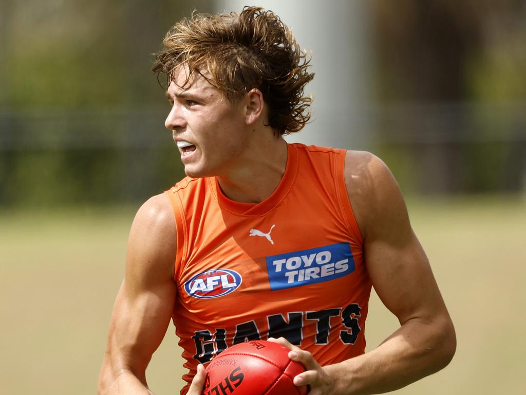 Aaron Cadman during a VFL pre-season practice match for the Giants. Picture: Phil Hillyard