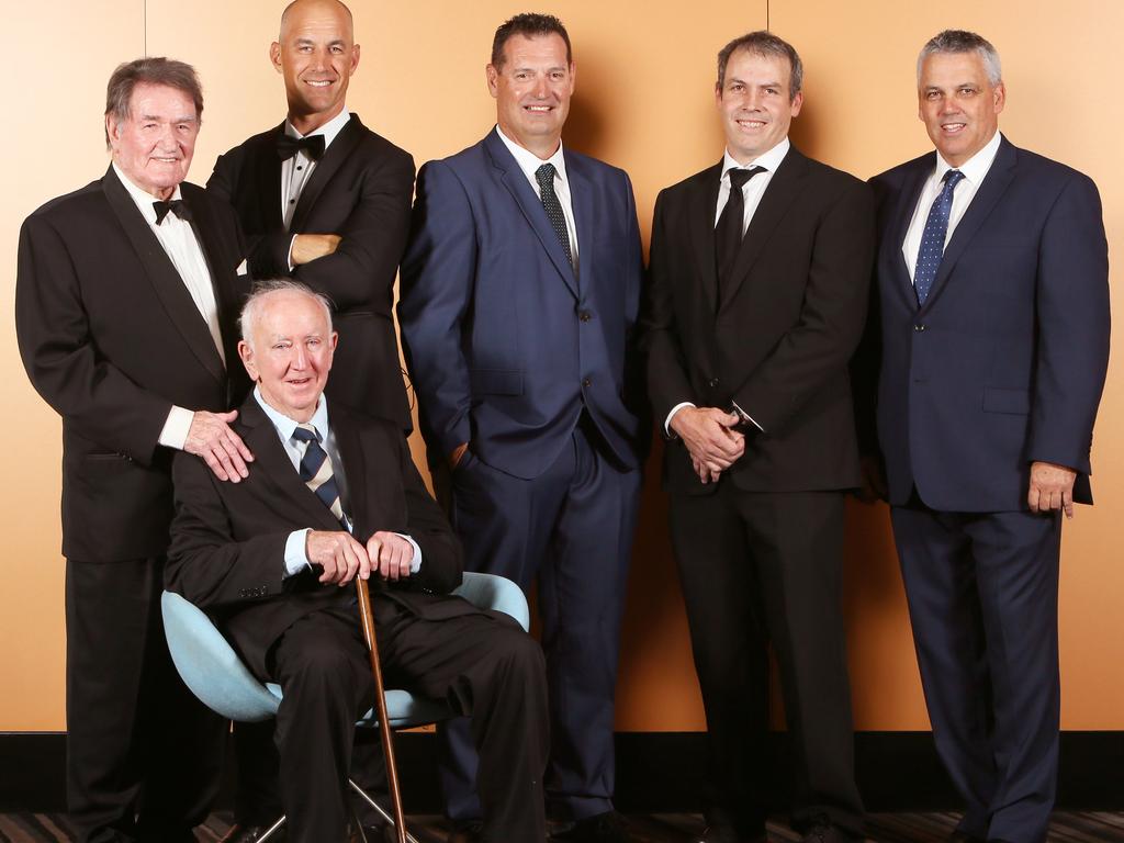 AFL Team Port Adelaide Hall of Fame inductees L to R Geof Motley, Neville Hayes (in chair) [PLAYERCARD]Warren Tredrea[/PLAYERCARD], Paul Northeast and Mark Clayton (Son of Bob Clayton – Mark accepted on his behalf as Bob has passed) and Mark Williams.