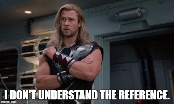 Thor did not understand the reference.. |  I DON'T UNDERSTAND THE REFERENCE. | image tagged in thor,avengers,reference,joke | made w/ Imgflip meme maker