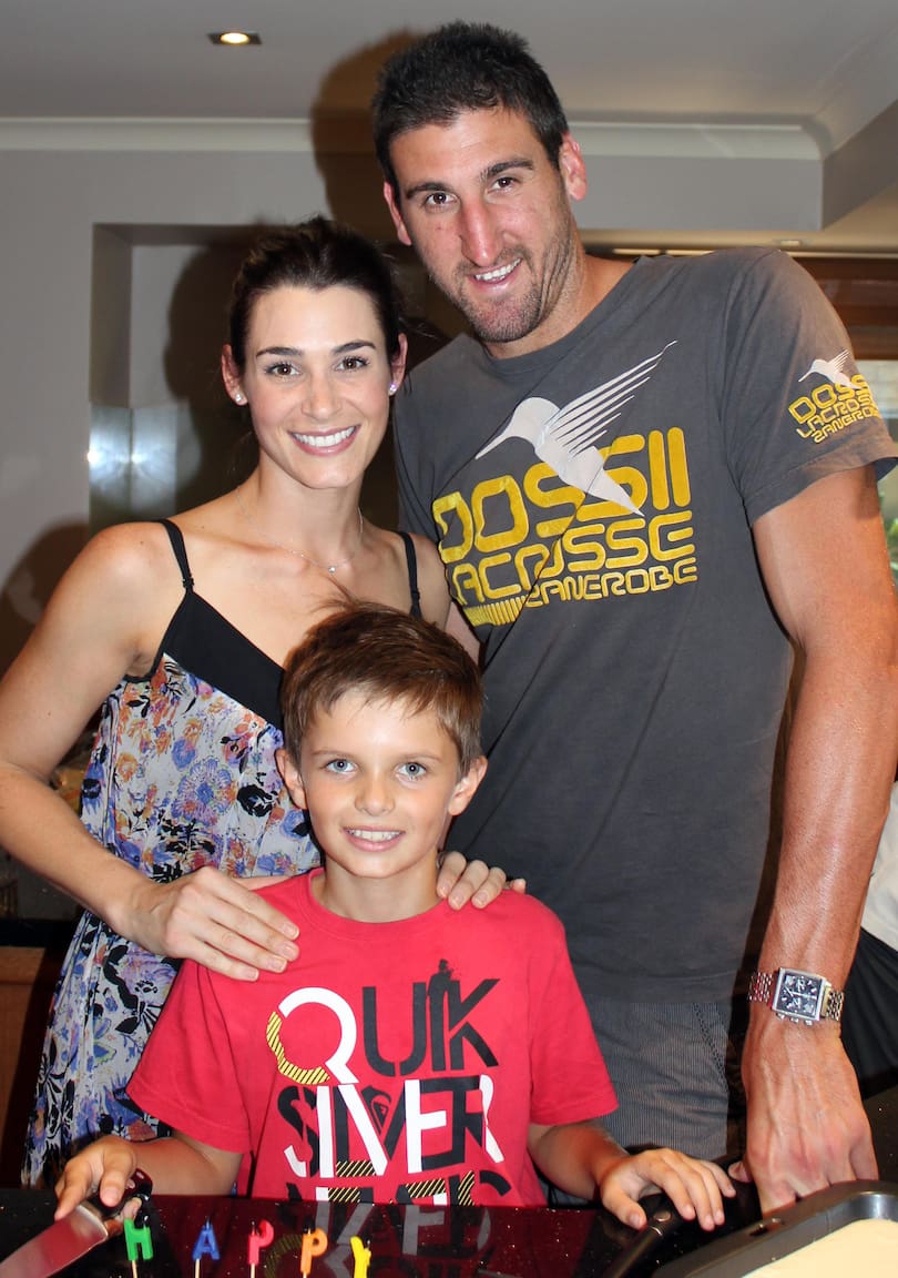 Eagles draftee Ben Johnson on his 10th birthday in 2011 with Dean Cox and wife Kerry.