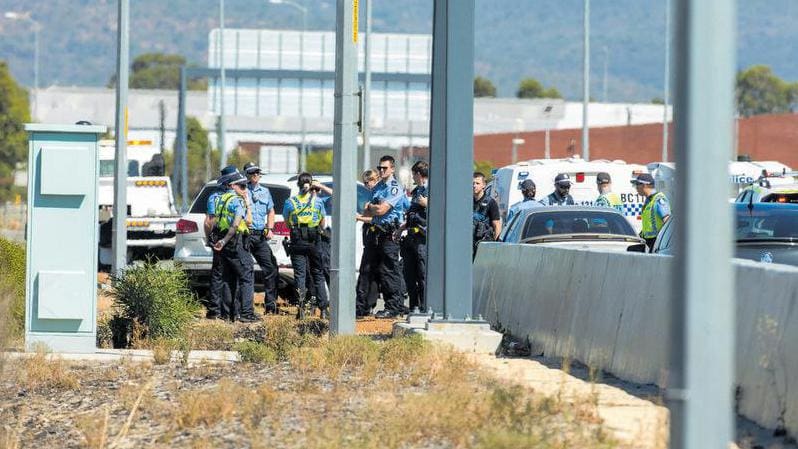 Police at the scene of the incident yesterday afternoon.