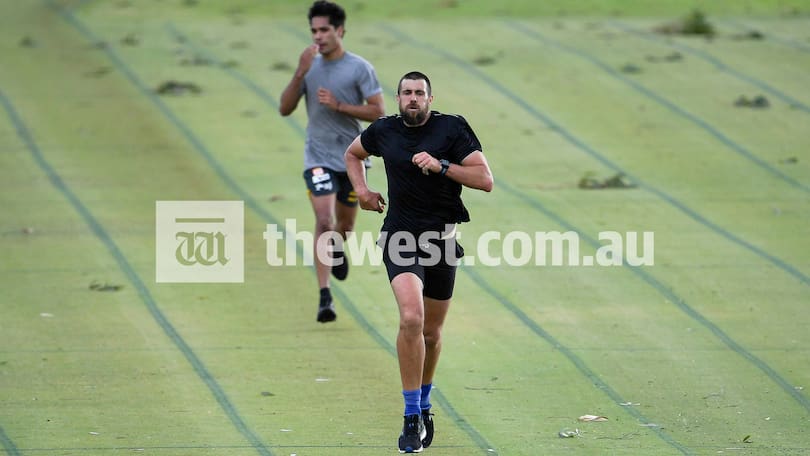 Anthony Treacy and Josh Kennedy at McGillivray Oval this morning.