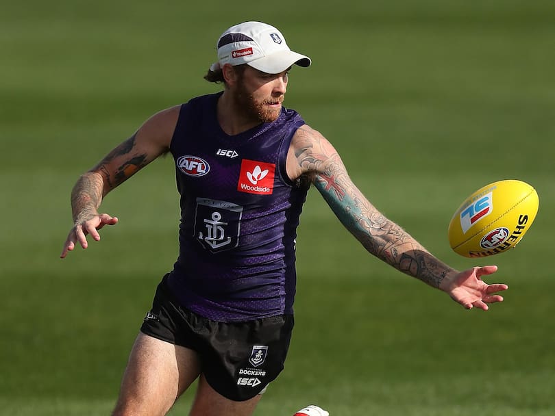 Nathan Wilson in action during a Fremantle Dockers AFL training session.