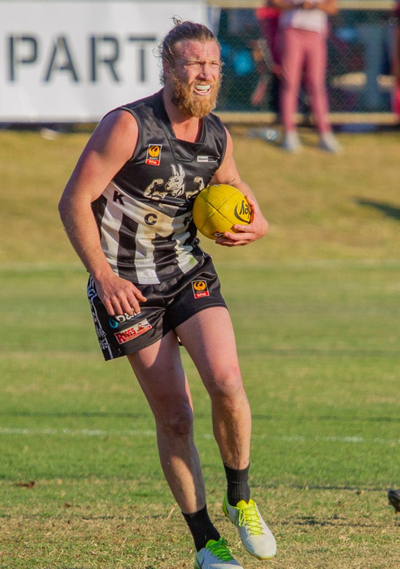 Kalgoorlie’s Rhys Palmer in the Goldfields Football League grand final.