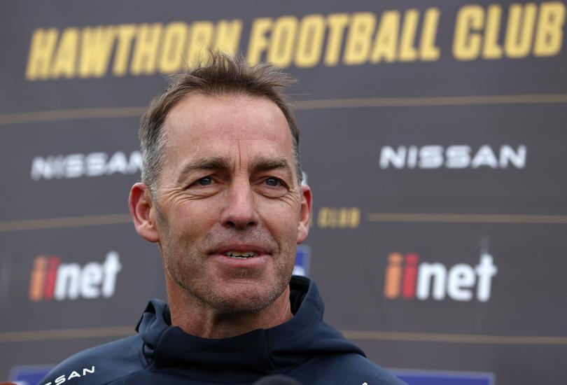 Alastair Clarkson and Sam Mitchell press conference announcing that Clarkson will step aside of the end of the 2021 season making way for Mitchell to take over.  29/07/2021.      .  Pic: Michael Klein