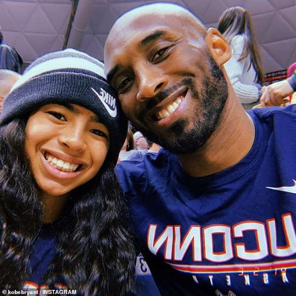 a close up of a man: Tragedy: Kobe was killed alongside his 13-year-old daughter, Gianna, when the helicopter they were travelling on crashed into a hillside in Los Angeles on Sunday, local time