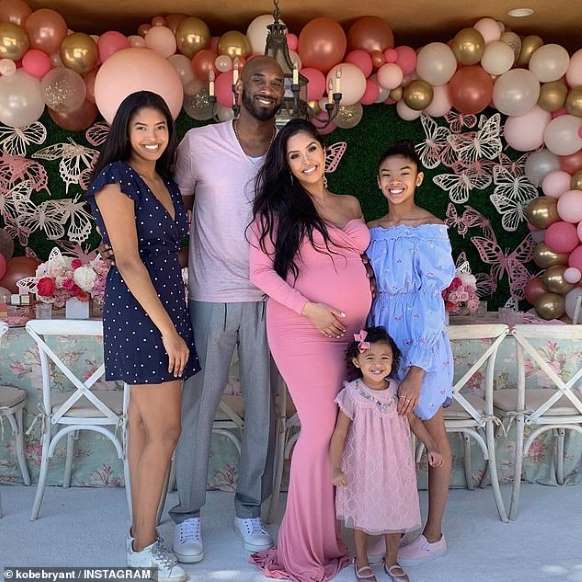 a group of people posing for a photo: Last words: Just a day after his tragic passing, details have emerged from Kobe Bryant's last ever Australian interview. Pictured with his family (L-R) daughter Natalia, wife Vanessa, and daughters Bianca and Gianna