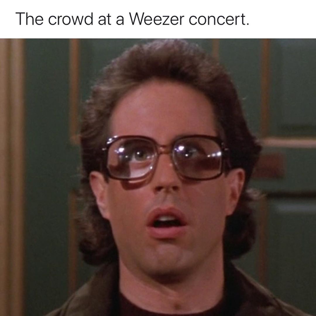 Image may contain: 1 person, possible text that says 'The crowd at a a Weezer concert.'