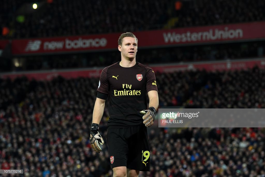 arsenals-german-goalkeeper-bernd-leno-reacts-during-the-english-picture-id1075775216