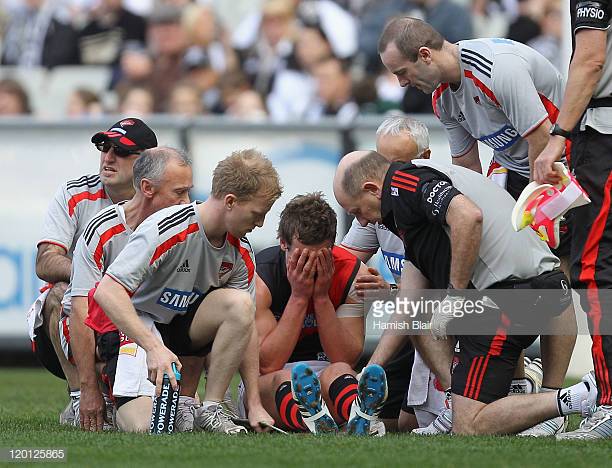 brent-prismall-of-the-bombers-leaves-the-field-with-an-injured-knee-picture-id120125865