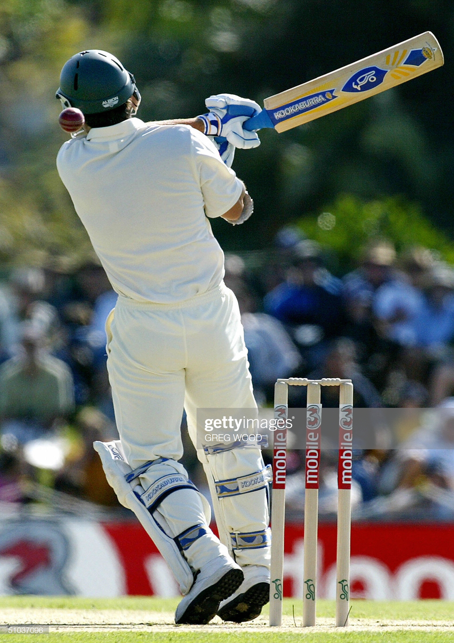 the-ball-flies-past-the-helmet-of-australian-batsman-justin-langer-as-picture-id51037096