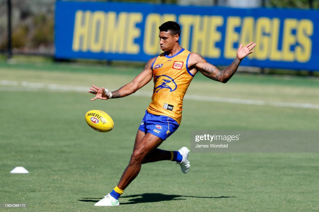 tim-kelly-of-the-west-coast-eagles-kicks-for-goal-in-a-training-drill-picture-id1304289172
