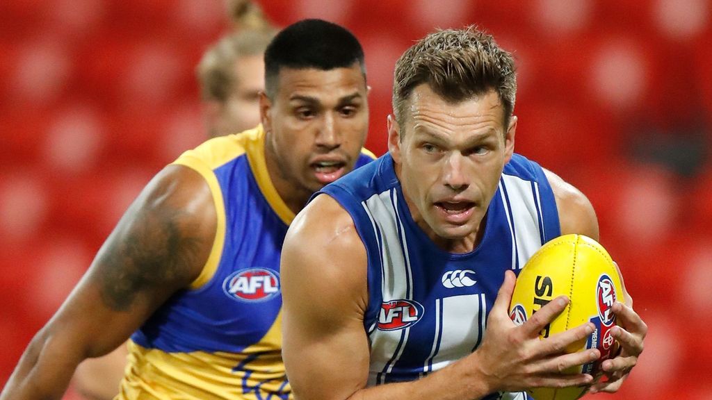 [PLAYERCARD]Shaun Higgins[/PLAYERCARD] in action during North Melbourne's R18 clash with West Coast at Metricon Stadium in September, 2020. Picture: AFL Photos's R18 clash with West Coast at Metricon Stadium in September, 2020. Picture: AFL Photos