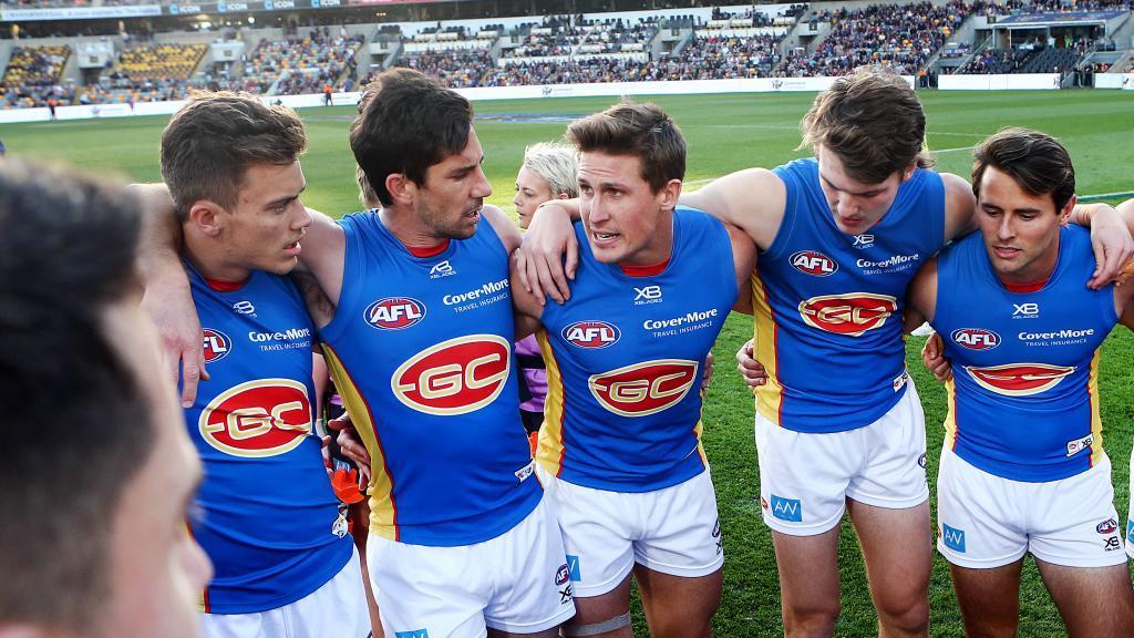 David Swallow speaks to his Gold Coast teammates during the round 21 QClash against Brisbane - AFL,Gold Coast Suns,David Swallow