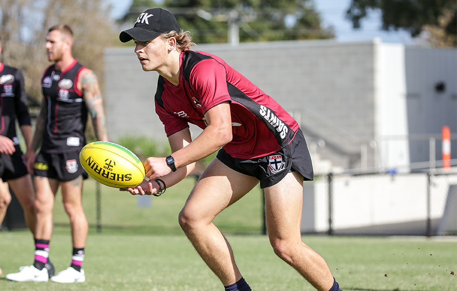 Jackson Voss, son of former Saint Brett Voss, hard at work with the AFL Seniors. - St Kilda Saints