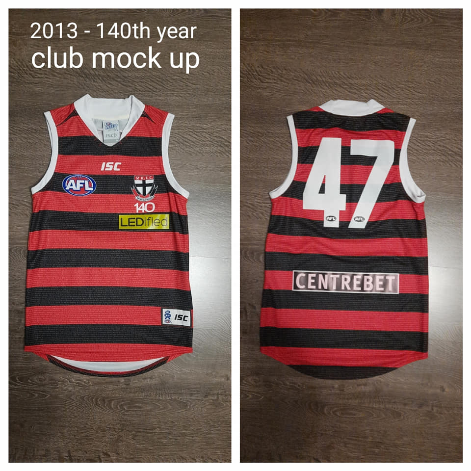 May be an image of basketball jersey and text that says '2013- 140th year club mock up Stu ISCD ISC AFL A 140 LEDifled 47 SC CENTREBET'