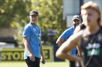 Richmond coach Damien Hardwick at the club's return to pre-season training on Monday.