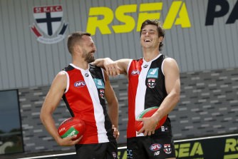 Jack Steele (right) with co-captain Jarryn Geary earlier this year.