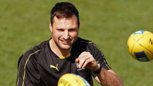 Toby Nankervis, training at Punt Road on Monday.