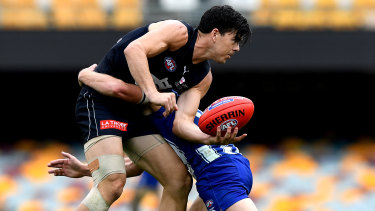 True Blue: Matthew Kennedy in action against North Melbourne.