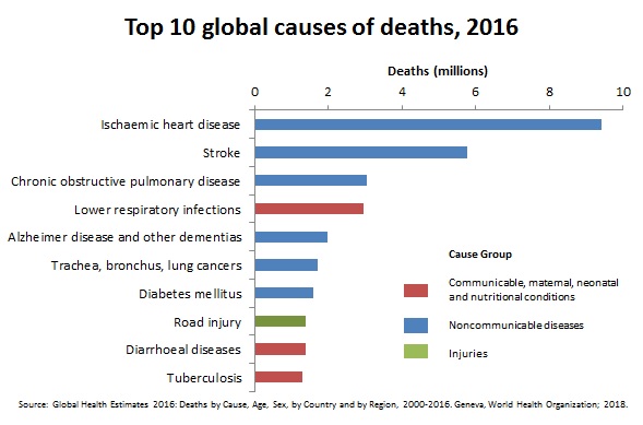 Top 10 global causes of deaths 2016